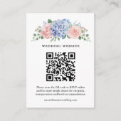 Dusty Blue Pastel Roze hortensia's bruiloft QR-cod Informatiekaartje (Voorkant)