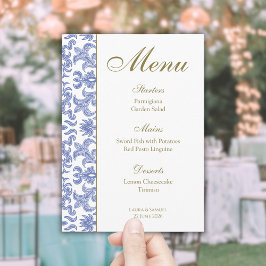 Dusty Blue Patterned Bruiloft Menu