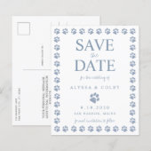 Dusty Blue Paw Print Save the Date Briefkaart (Voorkant / Achterkant)