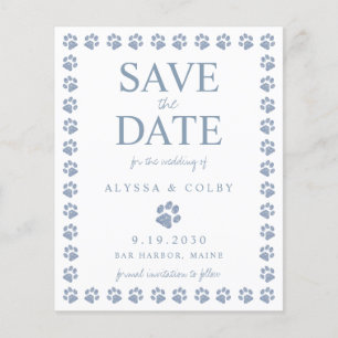 Dusty Blue Paw Print Save the Date Briefkaart