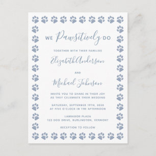Dusty Blue Paw Prints Wedding Briefkaart