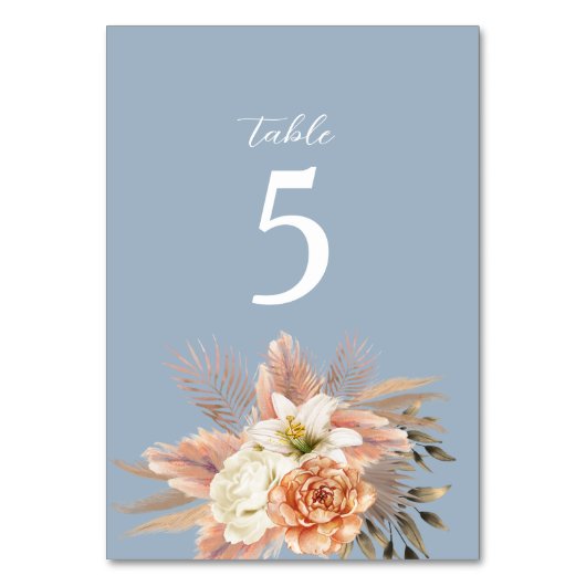 Dusty Blue Peach Bloemenbruiloft Kaart (Achterkant)