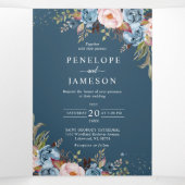 Dusty Blue Peach Blush Boho Wedding Invitation Drieluik Programma (Binnenkant midden)