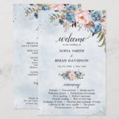 Dusty Blue Peach Blush Botanical Wedding Programme (Voorkant / Achterkant)