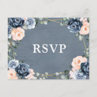 Dusty Blue Peach Blush Geometric Floral RSVP