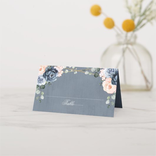 Dusty Blue Peach Blush Geometric Floral Wedding (Voorkant)