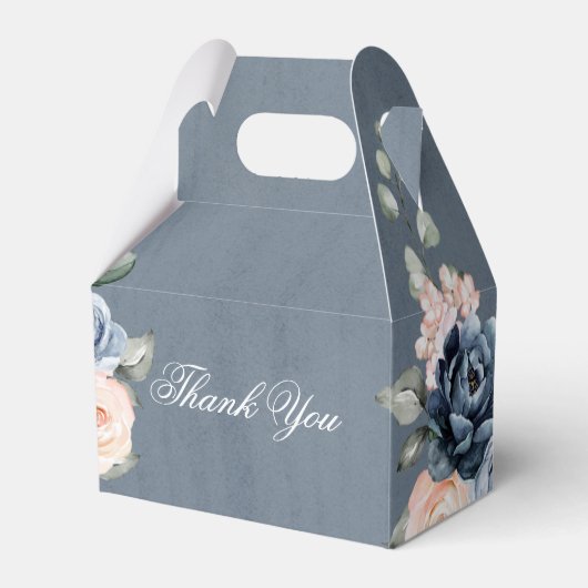Dusty Blue Peach Blush Geometric Floral Wedding Bedankdoosjes (Achterkant)