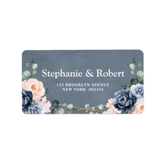 Dusty Blue Peach Blush Geometric Floral Wedding Etiket (Voorkant)