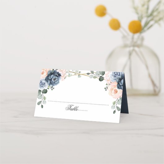 Dusty Blue Peach Blush Geometric Floral Wedding Pl (Voorkant)