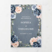 Dusty Blue Peach Blush Geometric Floral Wedding Tr Drieluik Aankondiging (Cover)