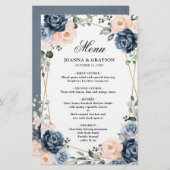 Dusty Blue Peach Blush Geometric Wedding Menu (Voorkant / Achterkant)
