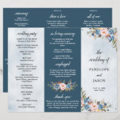 Dusty Blue Peach Blush programme de mariage botani (Devant / Derrière)