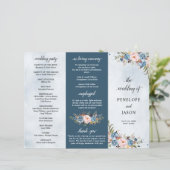 Dusty Blue Peach Blush programme de mariage botani (Debout devant)