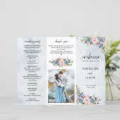 Dusty Blue Peach Blush programme de mariage botani (Debout devant)