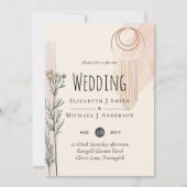 Dusty Blue Peach BOHO Wedding Invitation (Voorkant)