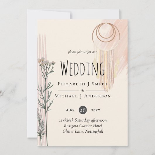Dusty Blue Peach BOHO Wedding Invitation (Voorkant)