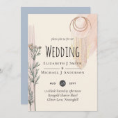 Dusty Blue Peach BOHO Wedding Invitation (Voorkant / Achterkant)