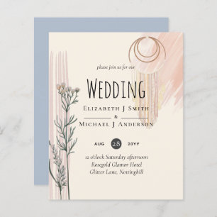 Dusty Blue Peach BOHO Wedding Invitation