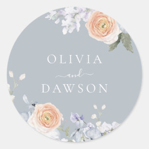 Dusty Blue & Peach Bruiloft of Verloving Ronde Sticker