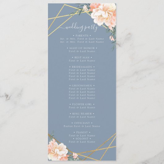 Dusty Blue Peach Cream Gold Geometrische bruiloft Programma (Achterkant)