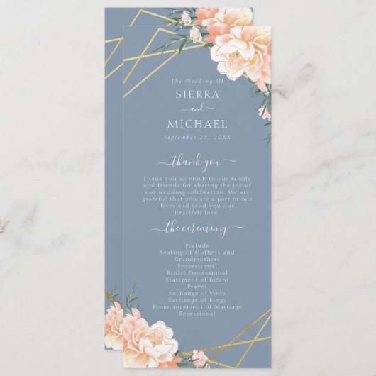 Dusty Blue Peach Cream Gold Geometrische bruiloft Programma (Voorkant / Achterkant)