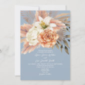 Dusty Blue Peach Floral Elegante bruiloft uitnodig Kaart (Voorkant)