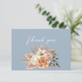 Dusty Blue Peach Floral Wedding Bedankt Card (Staand voorkant)