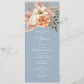 Dusty Blue Peach Floral Wedding Dinner Menu (Voorkant)