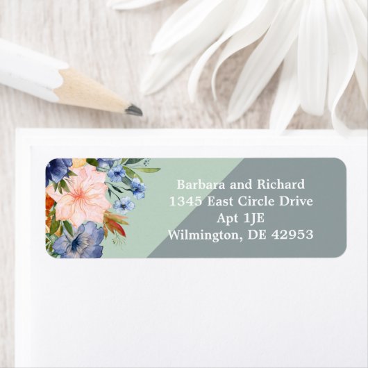 Dusty Blue Peach Green Wedding Etiket (Insitu)