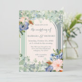Dusty Blue Peach Green Wedding Kaart (Staand voorkant)