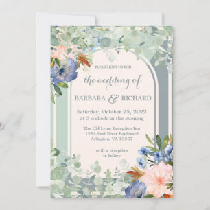 Dusty Blue Peach Green Wedding Kaart