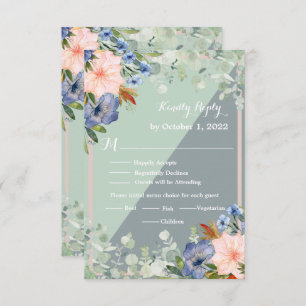 Dusty Blue Peach Green Wedding RSVP Kaartje