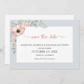 Dusty Blue Peach Waterverf Floral Save the Date (Voorkant / Achterkant)