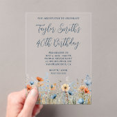 Dusty Blue Peach Wildflowers 40e verjaardag Acryl Uitnodigingen (Insitu (Draagbaar))