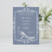 Dusty Blue Peacock Flourish Vrijgezellenfeest Kaart (Staand voorkant)