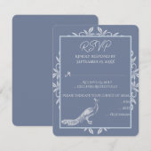 Dusty Blue Peacock Flourish Wedding RSVP Card (Voorkant / Achterkant)