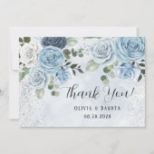 Dusty Blue Peint Floral Mariage Merci Cartes (Devant)