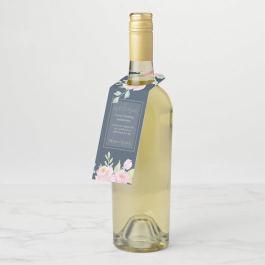 Dusty Blue Peonies Bottle Hanger Labels (Schuin)