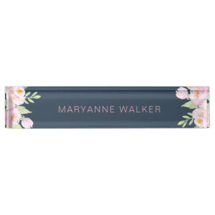 Dusty Blue Peonies Gepersonaliseerde Desk naamplaa Naambordje