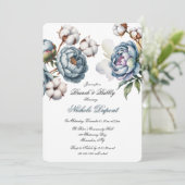 Dusty Blue Peony and Cotton Brunch & Bubbly Kaart (Staand voorkant)