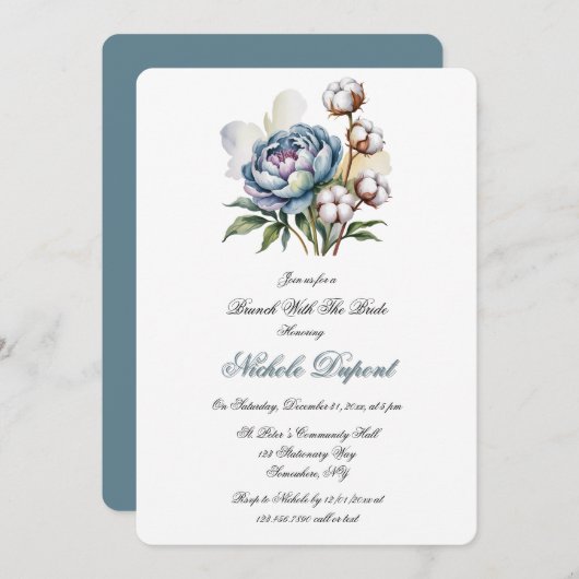 Dusty Blue Peony and Cotton Lunch With The Bride Kaart (Voorkant / Achterkant)