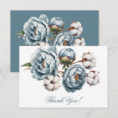Dusty Blue Peony and Cotton Wedding Bedankkaart (Voorkant / Achterkant)