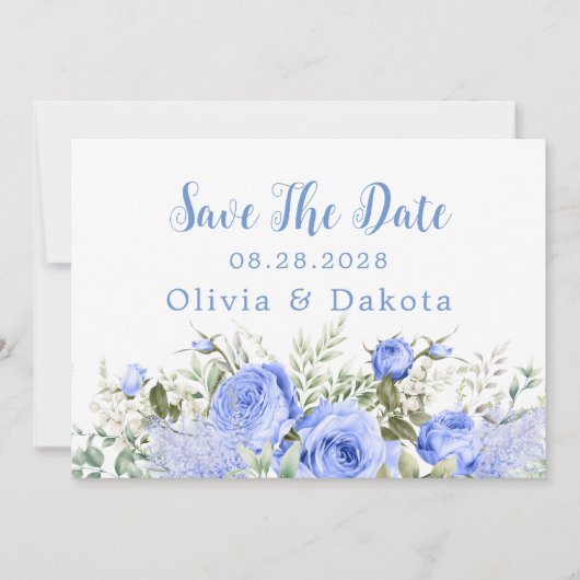 Dusty Blue Peony Blossom Chic Save the Date Kaart (Voorkant)