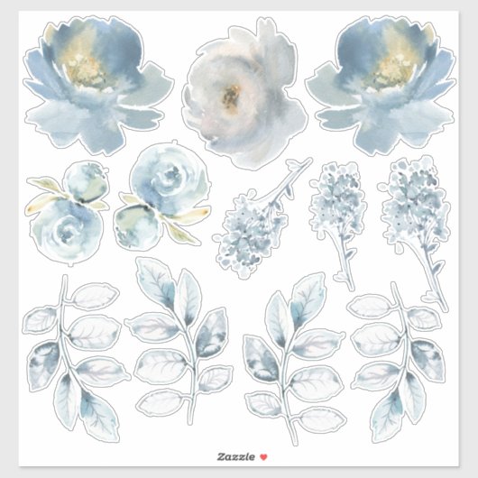 Dusty Blue Peony Bouquet Creator Set van Stickers (Vel)