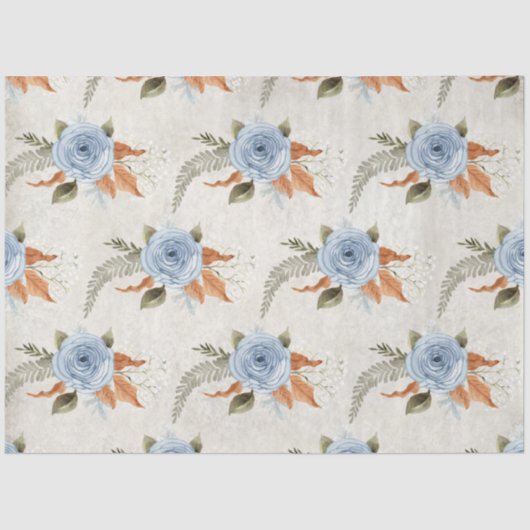  "Dusty Blue Peony Floral Foliage"-ontkoppeling Tissuepapier (Voorkant)