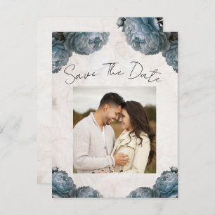 Dusty Blue Peony Flowers  Save the Date Aankondigingskaart