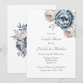 Dusty Blue Peony Roos en Glitter Couples Douche Kaart (Voorkant / Achterkant)