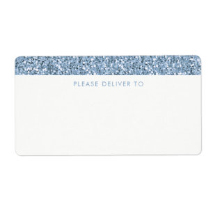 Dusty Blue Periwinkl Glitter Stripe Address Etiket