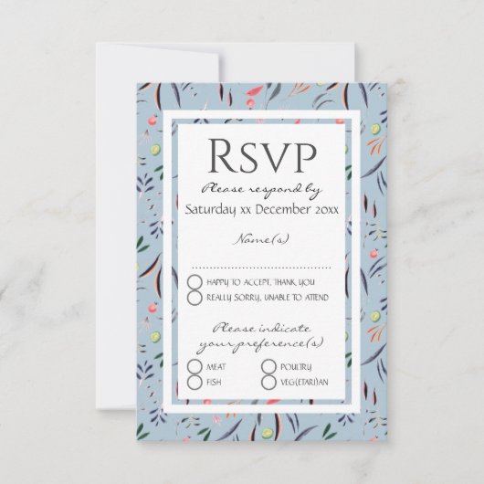 Dusty Blue Personalized Floral WEDDING RSVP Kaartje (Voorkant)