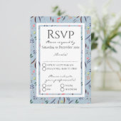 Dusty Blue Personalized Floral WEDDING RSVP Kaartje (Staand voorkant)